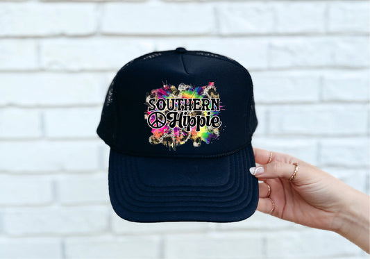 Southern Hippie DTF Printed Black Trucker Hat