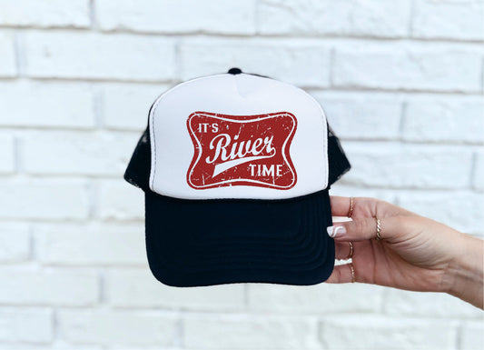 River Time DTF Printed Black & White Trucker Hat
