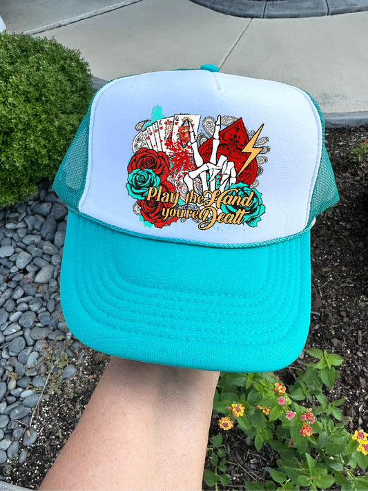 The Hand You're Dealt DTF Printed Jade & White Trucker Hat (Copy)